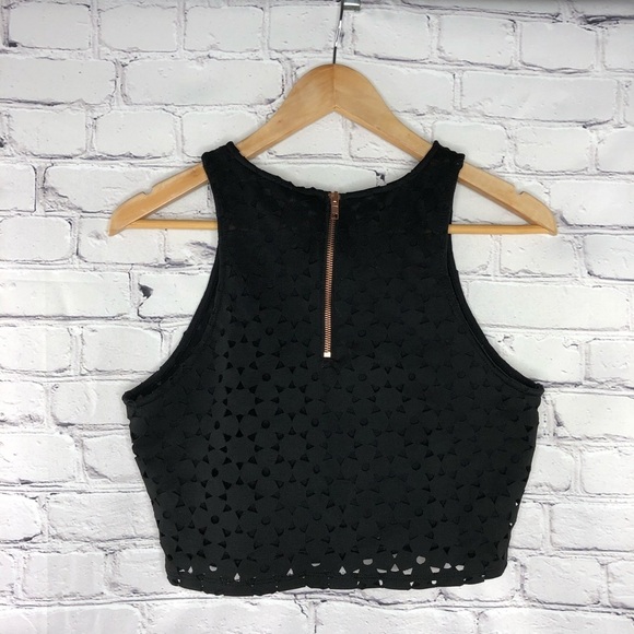 Bethany Mota black cropped laser cut sleeveless top wms sz large - Picture 3 of 10